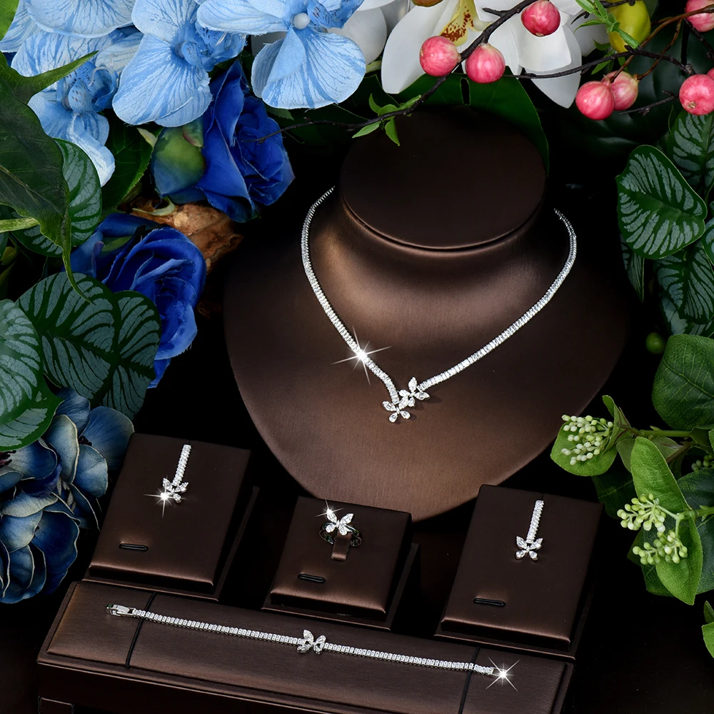 

High Quality Vintage Fine Glitter Necklace Earrings Zircon Jewelry Set of 4 Pieces Dubai Women Wedding Travel Holiday Gift M-700