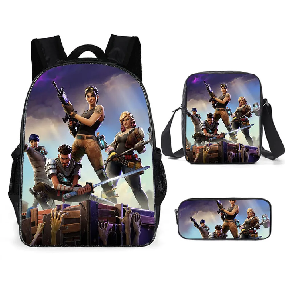 Fortnite Backpack 3pcs Set Kid Child Schoolbag Pencilcase Cosplay Schoolbag Shoulder Bags Boys Girls Student Bag