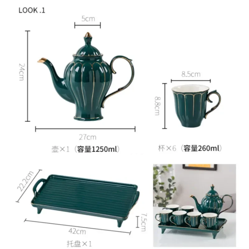 Ceramic Coffee Tea Set Nordic Phnom Penh Green White Pot Cup Tray Bar Water Ware Kettle Household Kitchen Supplies Drinkware