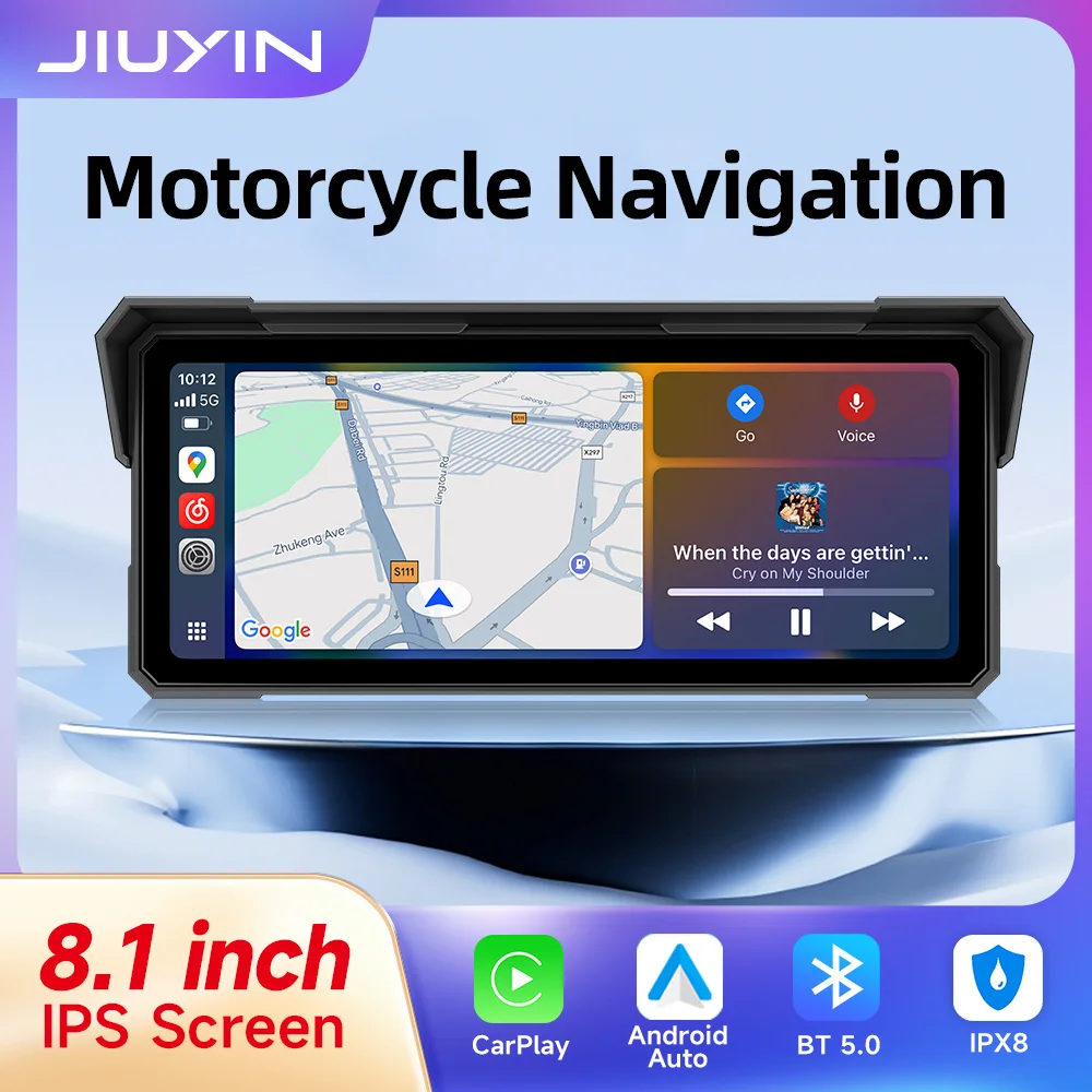 Image of JIUYIN 8,1" Carplay Motorrad GPS-Navigation IP67 Wasserdicht 2K Moto DVR Kabelloses Carplay Android Auto Motorrad-Rekorder-Monitor