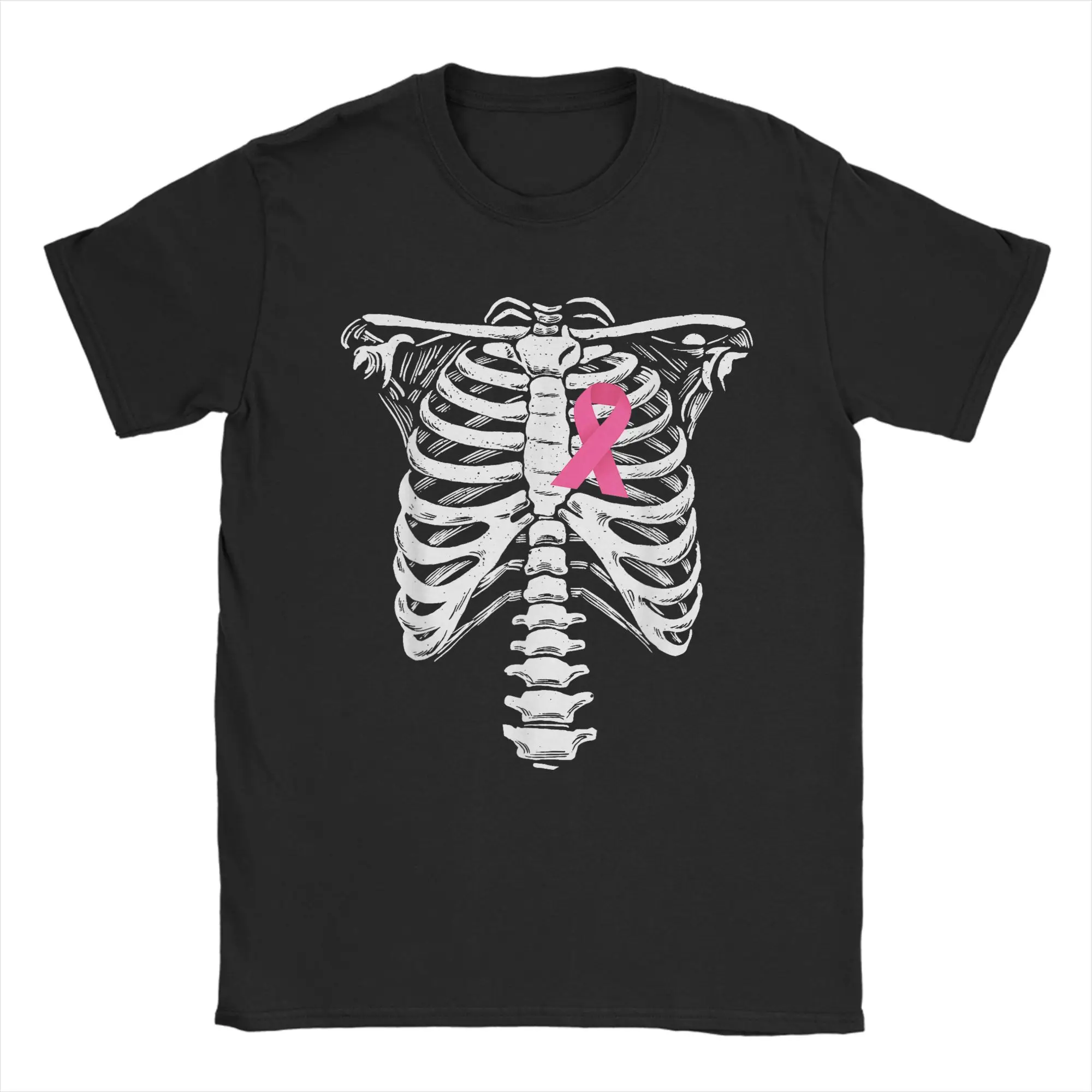 

Casual T Shirt Summer Breast Cancer Awareness Skeleton Wear Pink Ribbon Skeleton T Shirts Cotton Tee Shirt for Man Y2K Top Tees