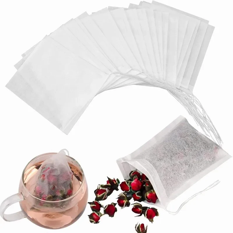 100pcs Disposable Teabags Non-woven Fabric Tea Filter Bags for Spice Tea With Draw String Filter Paper for Herb Loose Tea