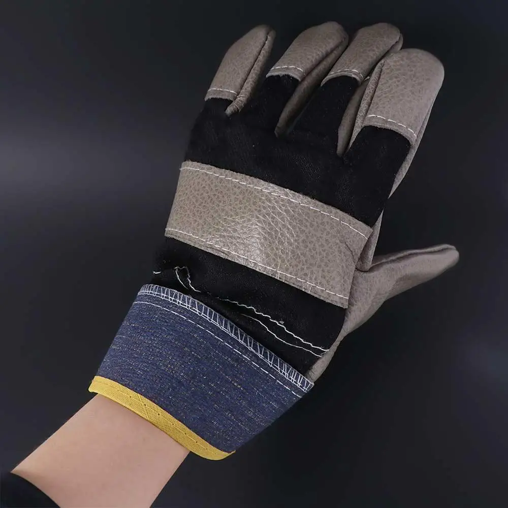 1 زوج مقاومة للتآكل قفازات لحام جلد البقر حماية العمل قفازات العمل الجلدية المقاومة للحرارة مريحة #3