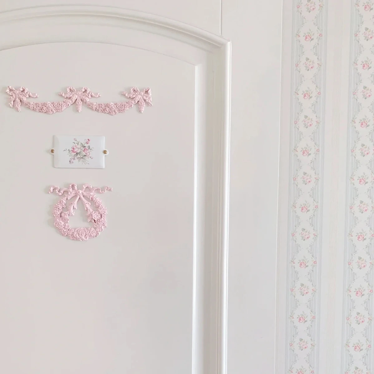 European Pink Home  Door Cabinets Cute Applique Decoration Long Decals Natural Resin bow Decoration