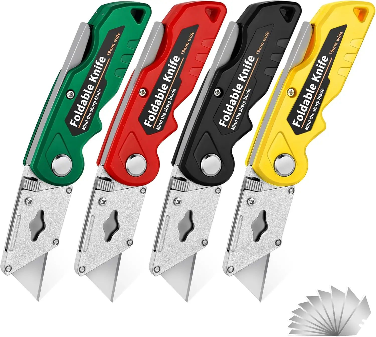 Kitchen Box Cutter,4-Pack Folding Utility Knife with Handle,Heavy Duty Utility Knife & Pocket Box Cutter with 10 Extra Blades,fo