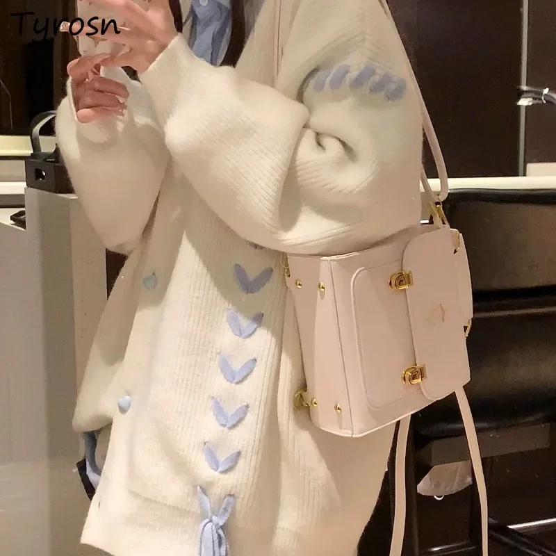 

Осенний кардиган, женский кардиган на шнуровке с бабочкой, милый дизайн, шикарные универсальные свободные зимние пальто с v-образным вырезом и длинными рукавами для студенток