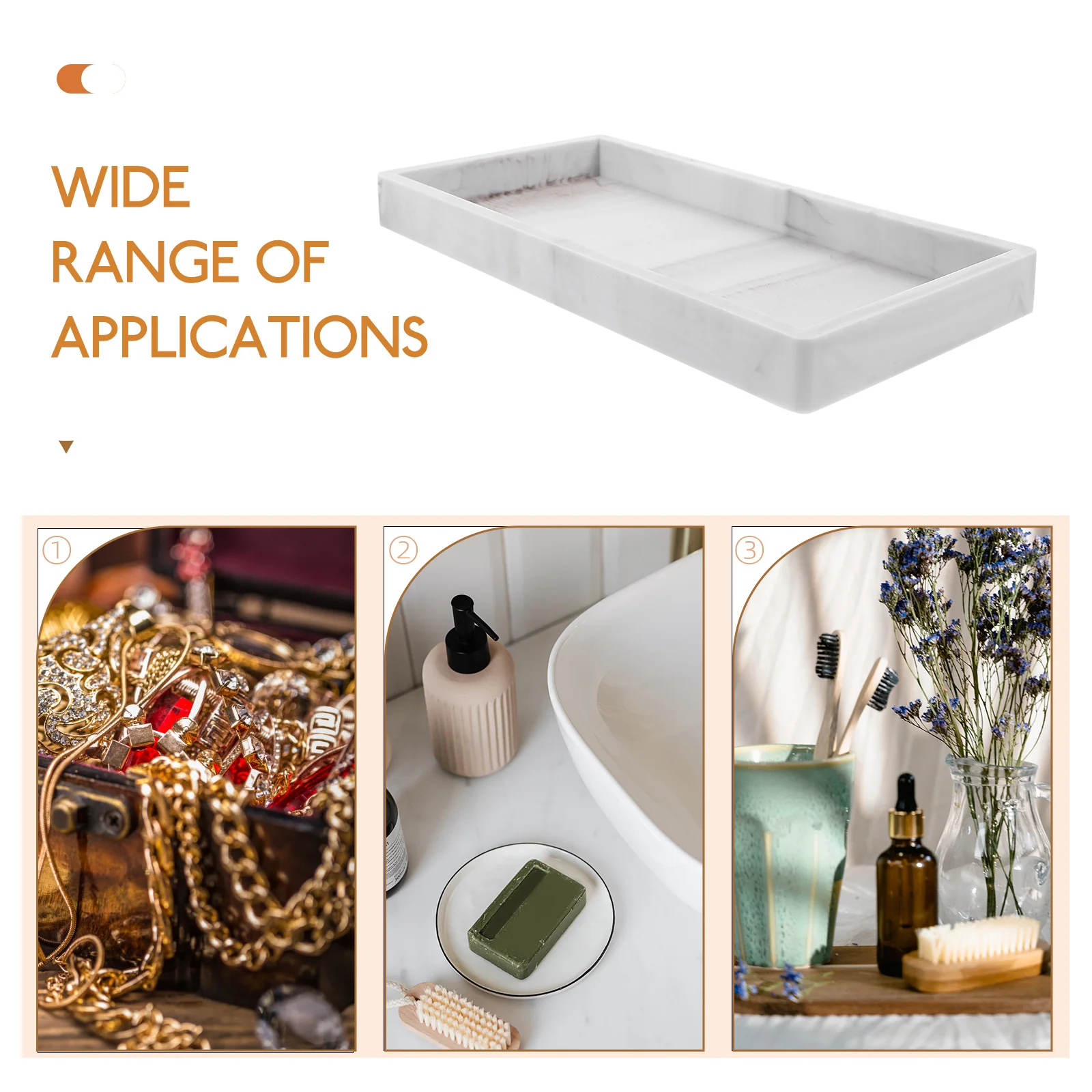 

Silicone Vanity Tray Bathroom Storage Decorative Marble Pattern Non Slip Organizer for Counter Tub Kitchen Sink