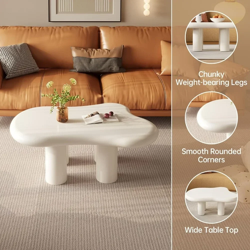 39.37" Cloud Coffee Table, Modern Coffee Table with 4 Sturdy Support Legs, Small  Coffee Table, 2.67" Thick Tabletop,Easy Match