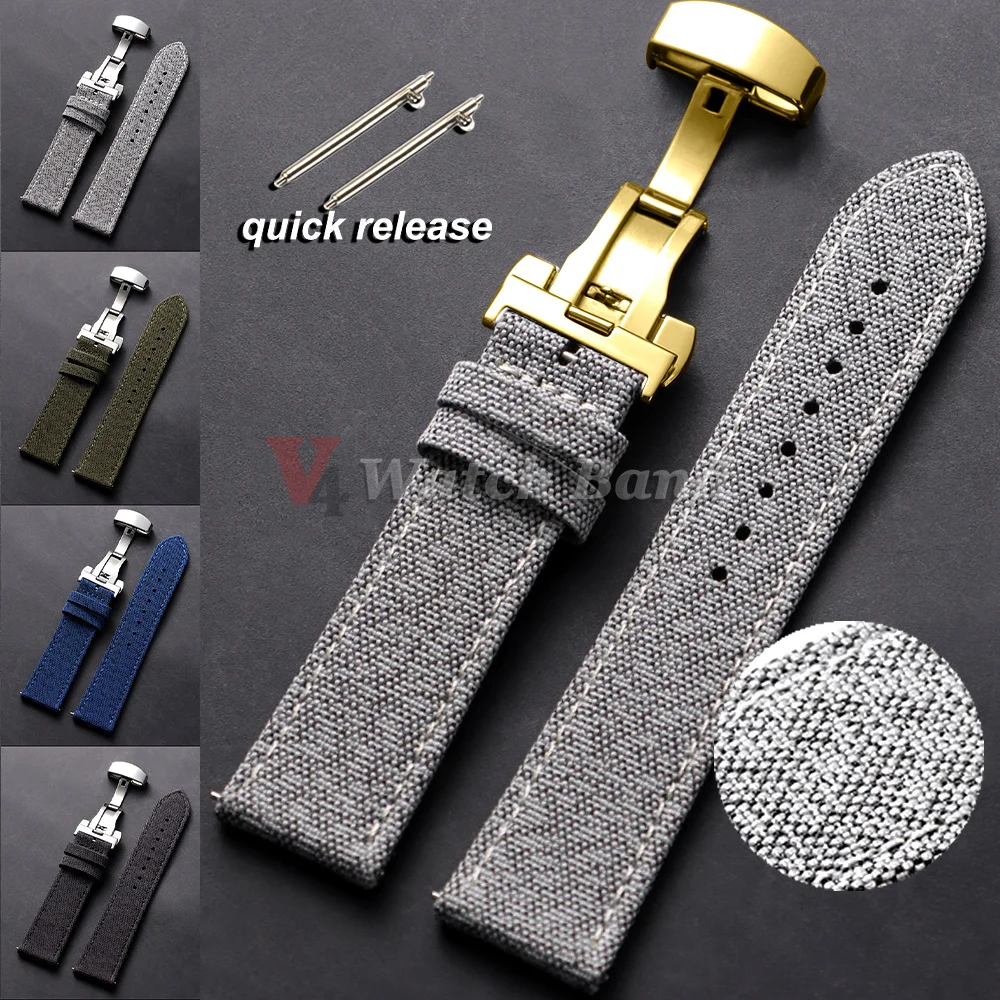 Bracelet de montre en toile de voile 20mm 22mm pour Seiko, bracelet en tissu à dégagement rapide, boucle papillon, pour femmes et hommes