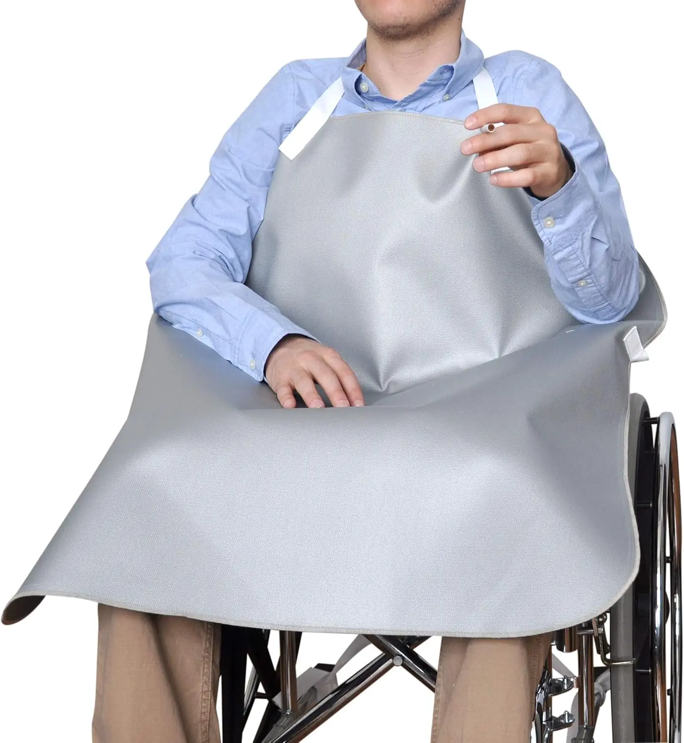 

Роскошный огнестойкий фартук для инвалидных колясок 30"x34" серого цвета - огнеупорный, прочный, легко чистится, с боковыми ремнями - Сделано в США