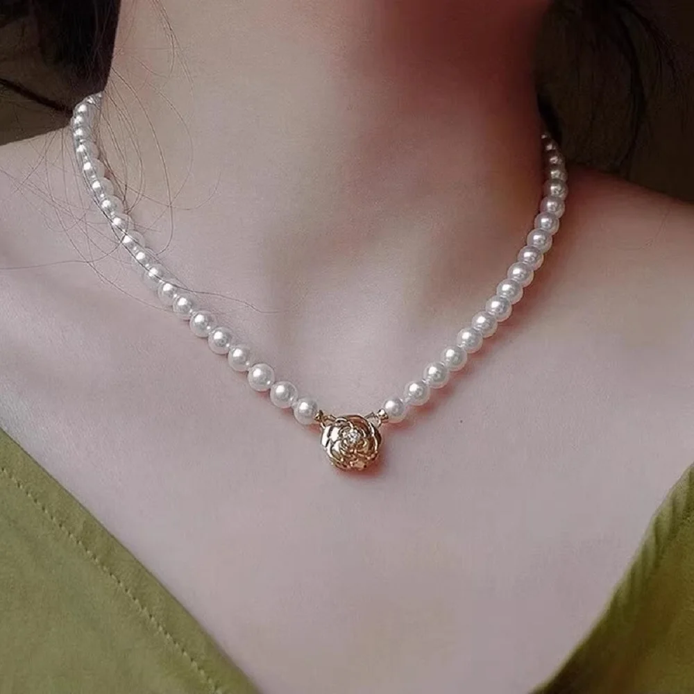 

Натуральный жемчуг AAA9-10 мм, японское белое круглое жемчужное ожерелье, пряжка с камелией 925 s, 20 дюймов