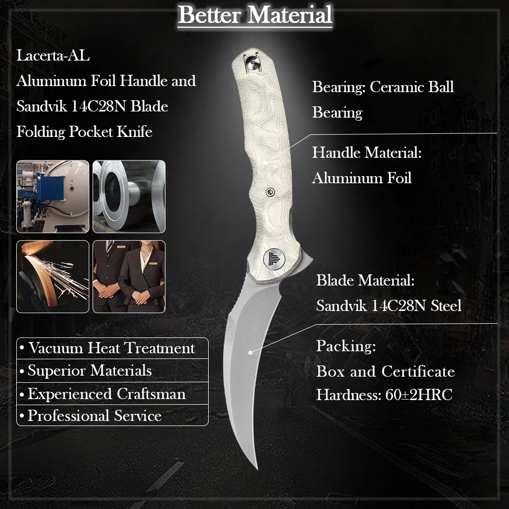 TRIVISA Lacerta متعددة الوظائف جيب سكين للفرد 14C28N شفرة النحاس الألومنيوم احباط مقبض مع كليب الصيد التكتيكي التخييم #3