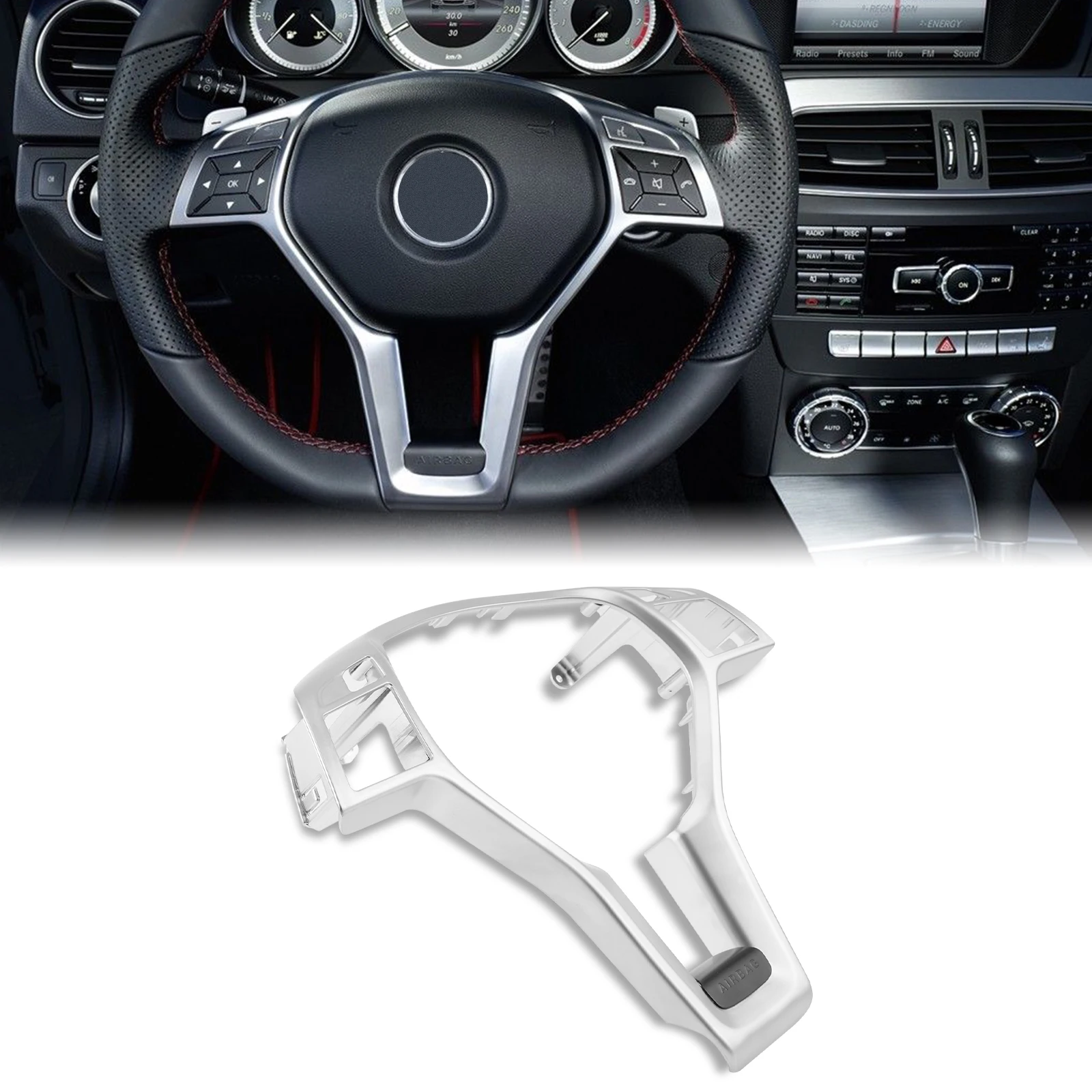 

BEVINSEE Steering Wheel Decoration Trim Cover for Mercedes Benz C-Class W204 C63 E-CLASS W212 W207 E63 CLA-CLASS W117 CLA45