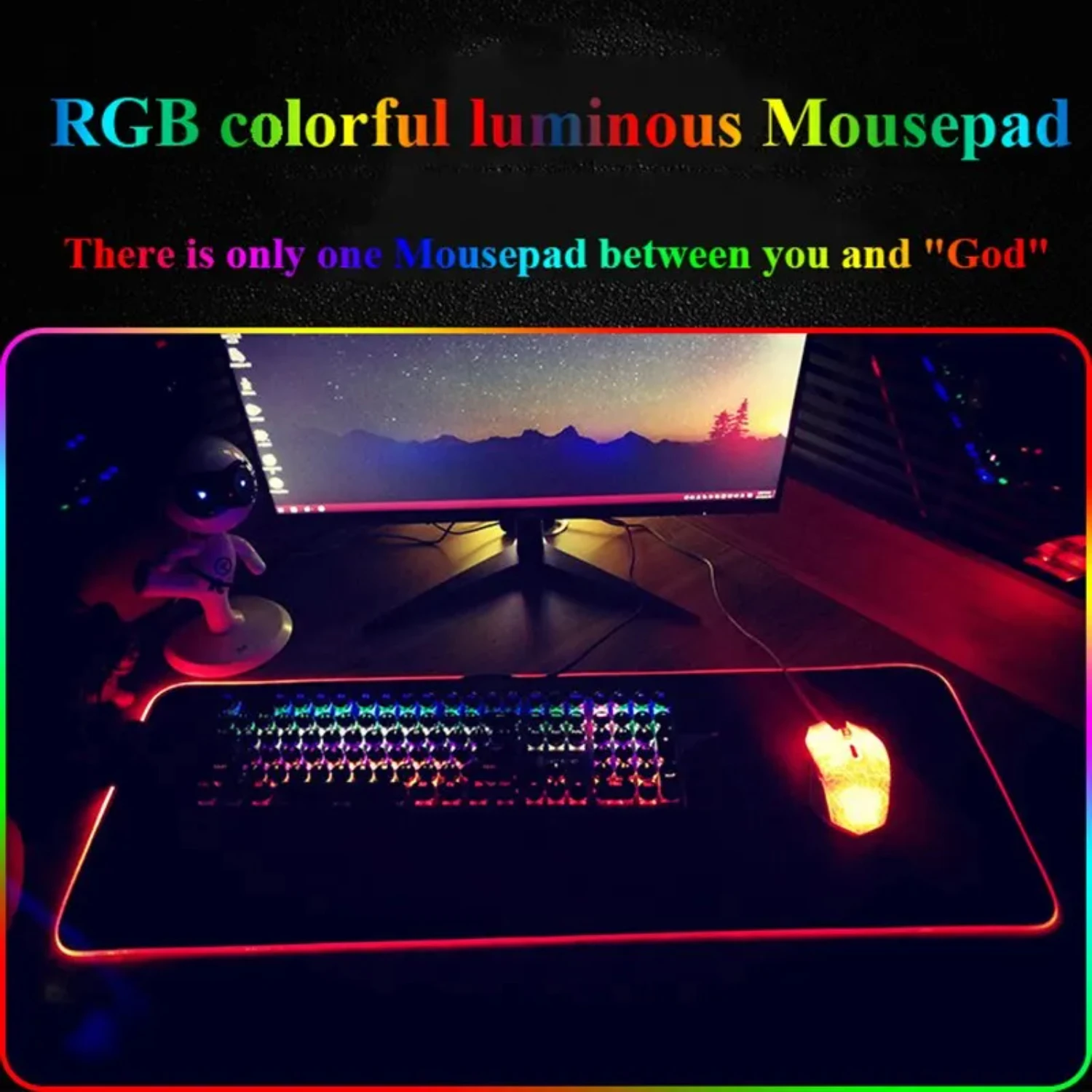 RGB Luminous Pure Black Mousepad Thickened Mouse Pad Large Table Pad Encrypted Anti Skid Super Large Video Game Office