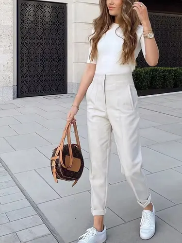 Imagen 2 del producto HH, pantalones de tubo lisos elegantes para mujer, pantalones de cintura alta para mujer, ropa de calle informal, pantalones de mujer, ropa de oficina, pantalones elegantes