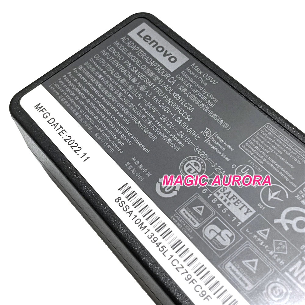 Imagem -02 - Genuíno 65w 20v 3.25a Adaptador ac Carregador Adlx65ycc3a Fonte de Alimentação para Lenovo Thinkpad x1 T480 T580 X280 Adlx65ydc2a Adlx65ycc2a