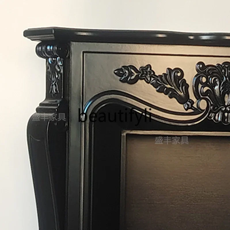 

A139 French retro carved solid wood fireplace decoration American living room home porch cabinet rack
