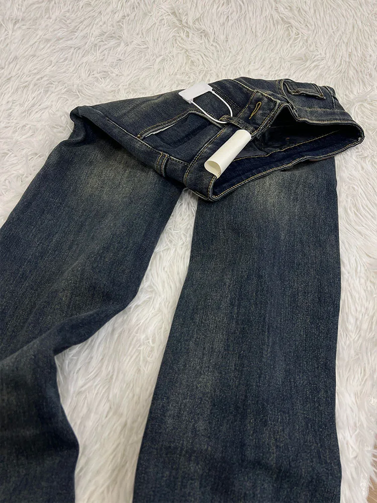 Retro Cement ey Fce Lined Thiened Loose Straight Leg Jeans Women's Autumn Winter High Waist Slim Wide Leg Pants