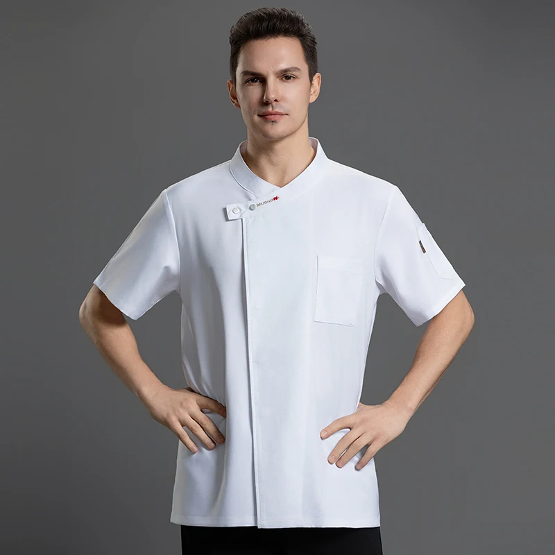 Monos de manga corta para Hotel, ropa de trabajo de cocina, Tops de cocina de panadería, uniforme de Chef de comida rápida para hombres, chaqueta de Chef de restaurante, Top