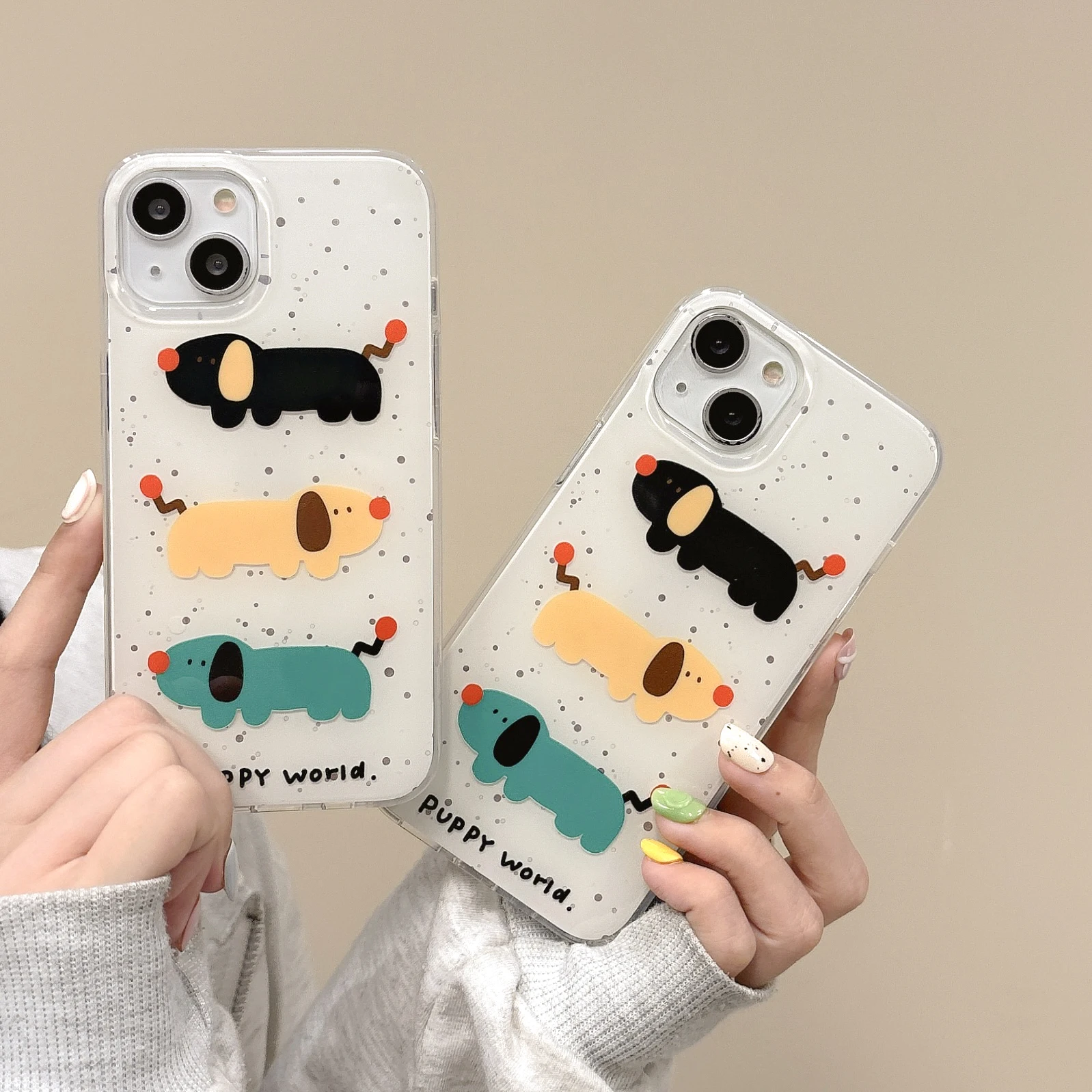 Korean Ins Funny Cute Cartoon Colorful Dachshund Dog Puppy Phone Case for iPhone 15 14 13 Pro Max 12 Pro 11 Back Cover