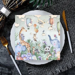 20Pcs/Bag Cute Elephant Panda Jungle Animal Paper Decoupage Paper Napkins Paper Serviettes for Children Birthday Party Tableware