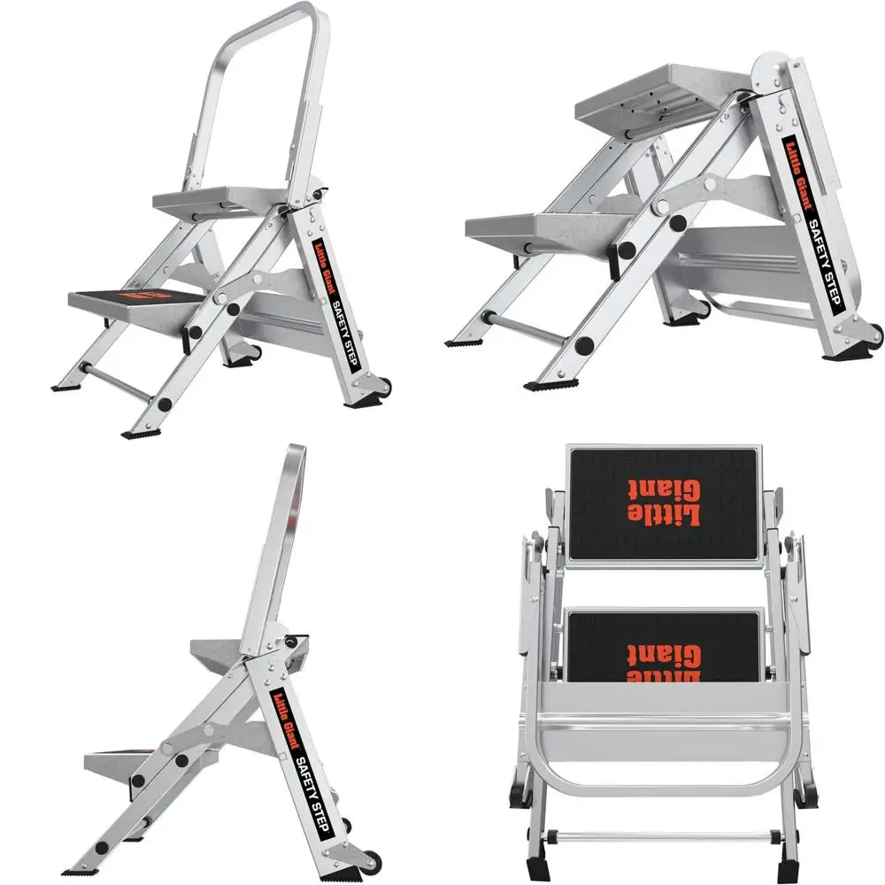 アルミニウム製2段折りたたみはしご、2フィート、耐荷重300ポンド、タイプ1A、安全ステップスツール、グレー、頑丈、コンパクト収納、簡単