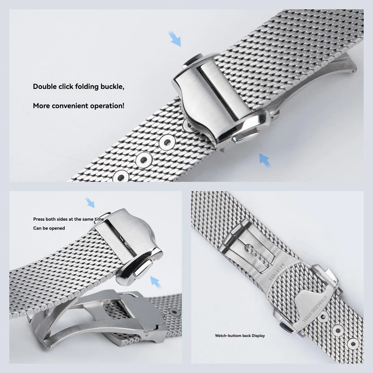 حزام شبكي ميلانيزي من الفولاذ التيتانيوم 20 ملم لساعة أوميغا AT150/سيماستر 300/007 - لا وقت للموت بإبزيم قابل للطي للرجال