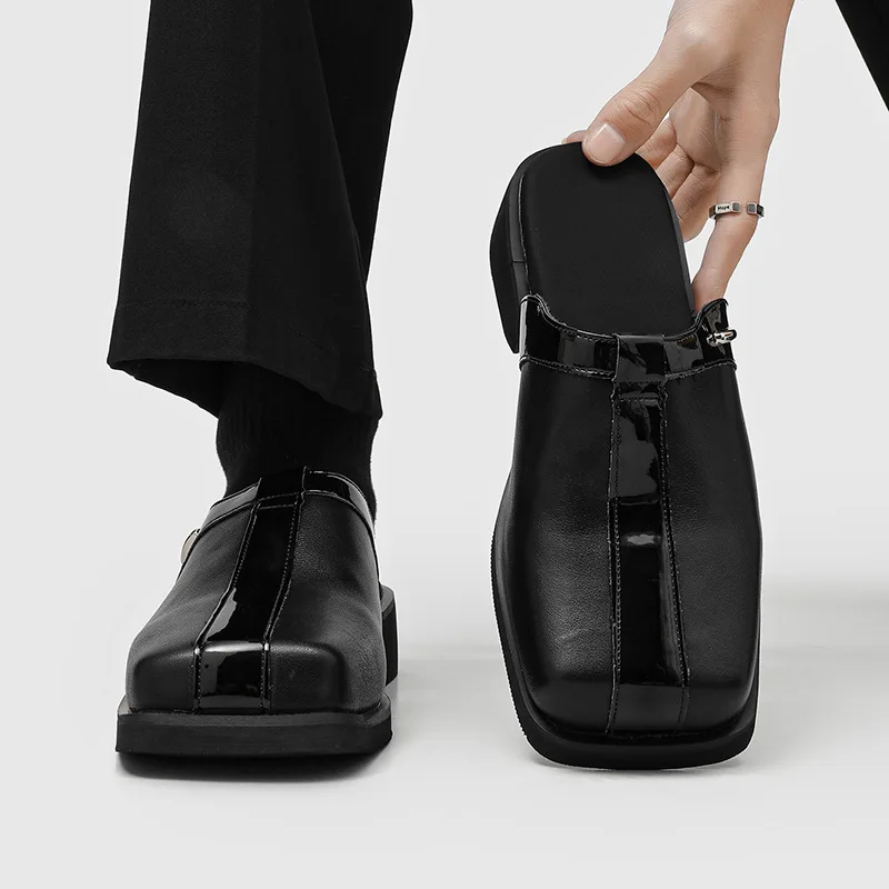 

Высококачественные повседневные мужские кожаные полутапочки с квадратным носком, черные, на все сезоны, Zapatos De Hombre