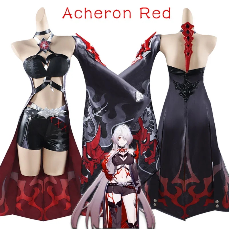 Acheron-Cosplay Game de estrela honkai traje ferroviário para mulheres, conjunto completo de vestido e peruca, roupas de festa de carnaval, Huangquan Cosplay Prop