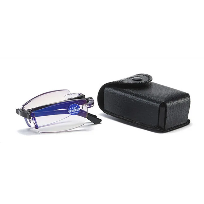 Men Reading Glasses Anti-Blue Light Glasses Folding Reading Glasses with Case Black HD Unisex Clear Glasses