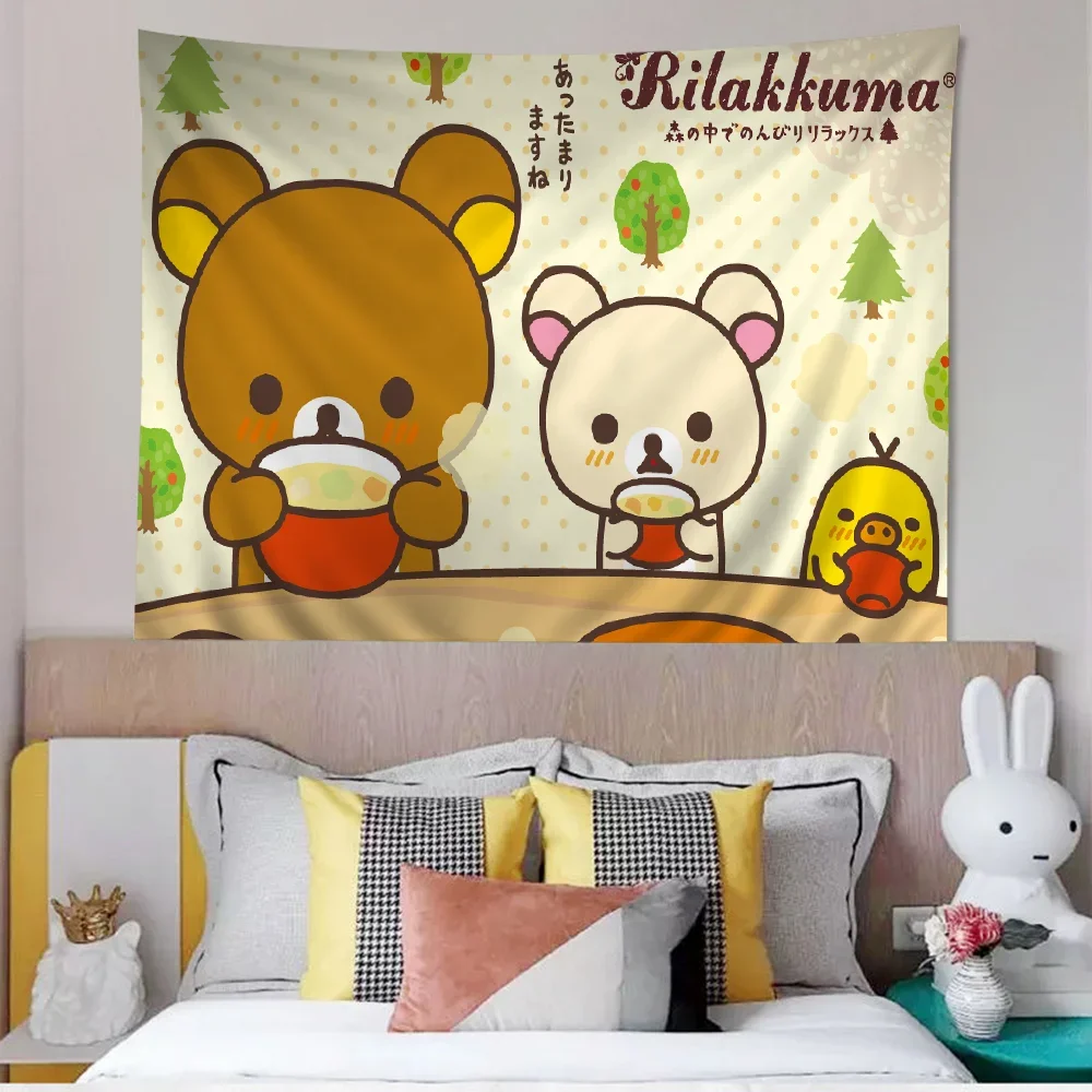 Rilakkuma Printed Large Wall Tapestry Hanging Tarot Hippie Wall Rugs Dorm Cheap Hippie Wall Hanging