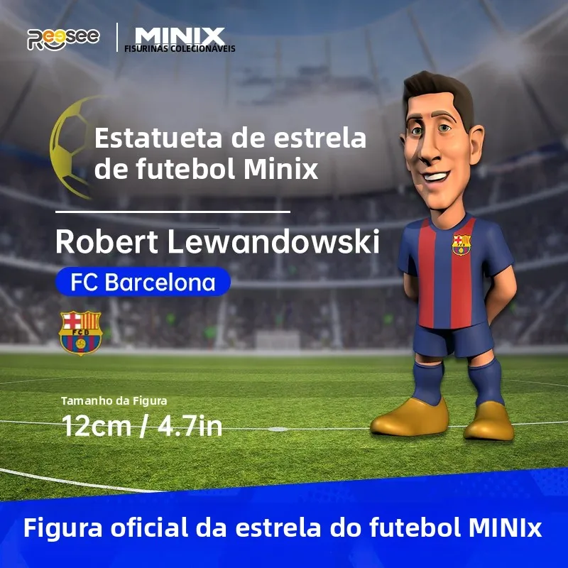 MINIX Boneco de Jogador de Futebol FC Barcelona Robert Lewandowski 12cm, Brinquedo de Futebol La Liga, Presente de Aniversário para Meninos, Coleção de Fãs