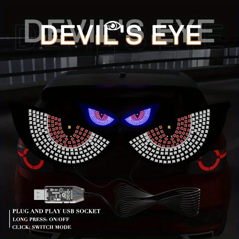 2PCS LED Signal Lights Car Expression Strobe Warning Light For Car Windshield USB Flashing Devil’s Eyes Glow Flexible LED Panel