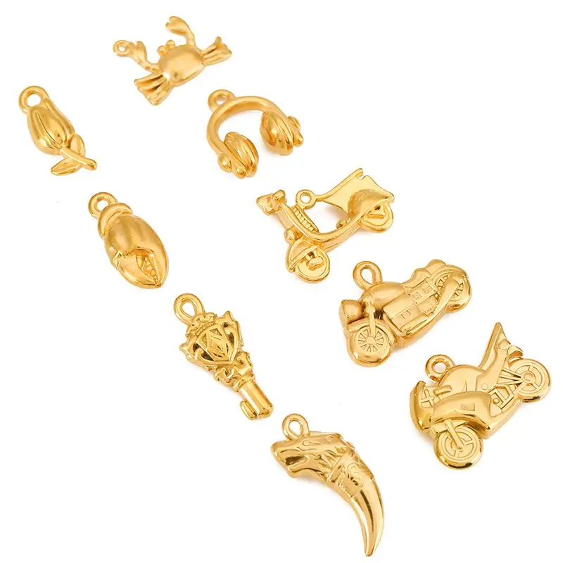 3pcs Stainless Steel Crab Headset Key Charms Wolf Tooth Motorcycle Punk Pendant for DIY Necklace Hiphop Jewelry Making Finding