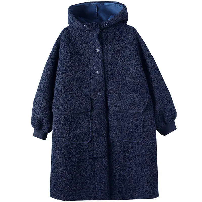 Oversized Loose Long Sleeve Hooded Warm Coat For Winter Lamb Wool Jacket Medium Length Versatile Women Casual Overcoat T1689