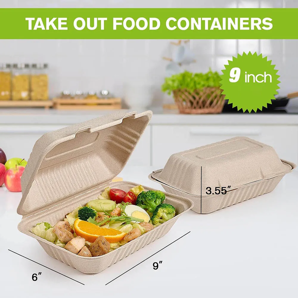 Clamshell Take Out Food Containers,100%Compostable To Go Containers Disposable,Heavy-Duty To Go Boxes,Eco-Friendly Biodegradable