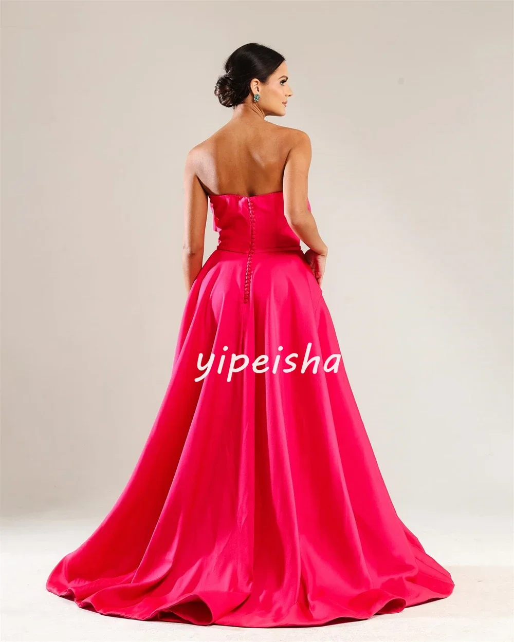 Customized Jersey Ruched Christmas A-line Strapless Bespoke Occasion Gown Long Dresses