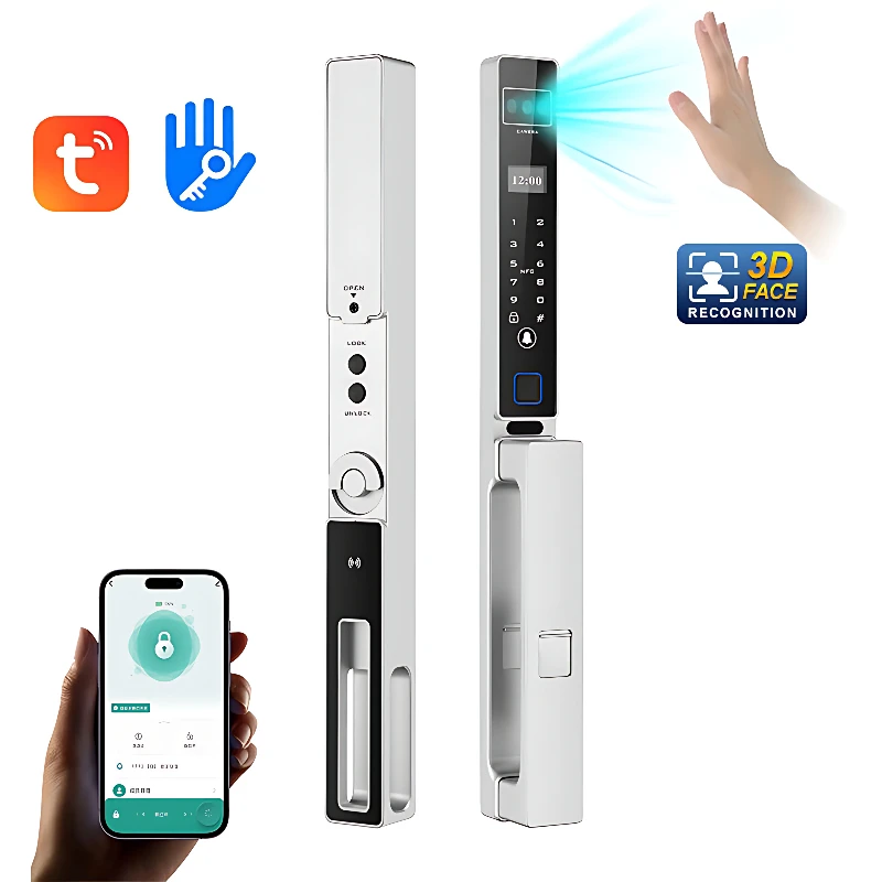 3D Face ID Smart Door Lock Palm Vein Scanning Tuya Wifi Camera Cerradura Inteligente for Outdoor Aluminum Wood Door