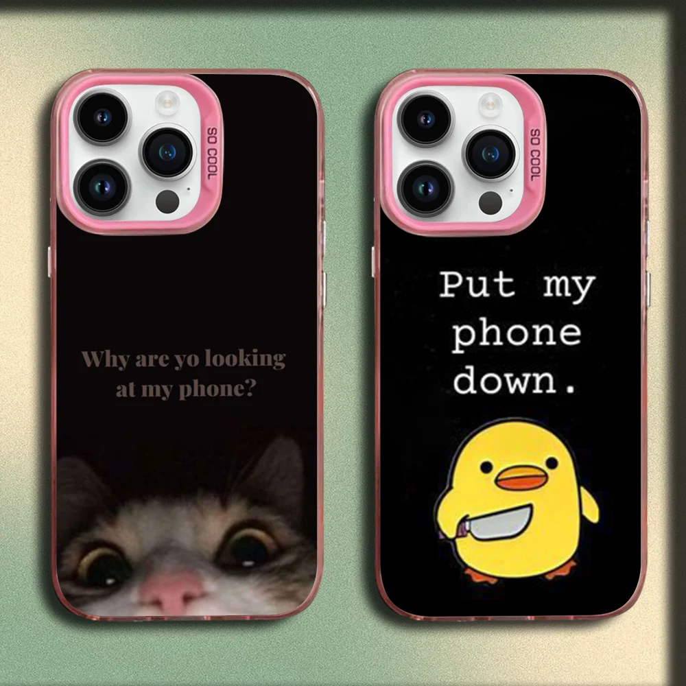 

Dont Touch My Phone Cat Phone Case For iPhone 16,15,14,13,12,11,Mini,Pro,MAX Pink Matte Silicone Cover