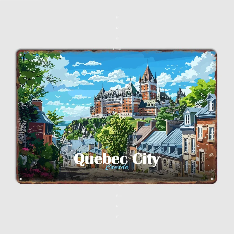 Quebec City Landscape Scenery Travel Poster Metal Tin Sign Indoor Outdoor Home Decor Bar Custom Posters Wall Room Decorations