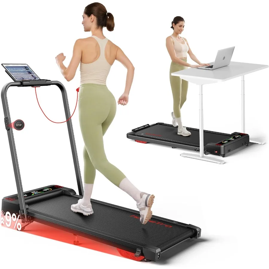 Walking Pad Treadmill for home/office use, aluminum alloy frame, black, 9 incline, 4-in-1 foldable design with handlebar, 3.5HP