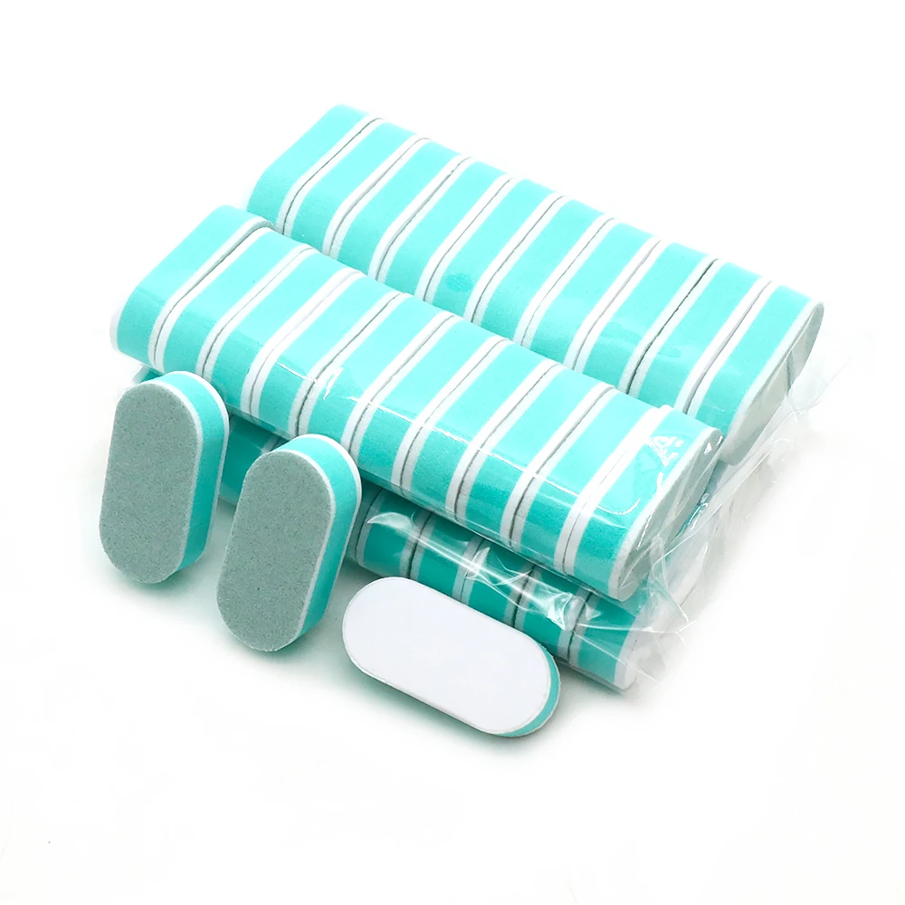 20/40/100 pçs mini oval prego buffer bloco arquivo 600/3000 grão dupla face lixamento buffer polimento manicure ferramentas esponja arquivos