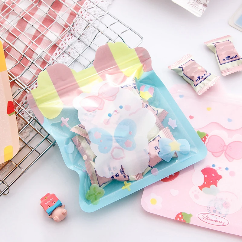 5pcs Cartoon Bear Rabbit Snack Ziplock Bag Biscuits Candy Small Packaging Party Cute Hand-made Snack Packaging Bags Home