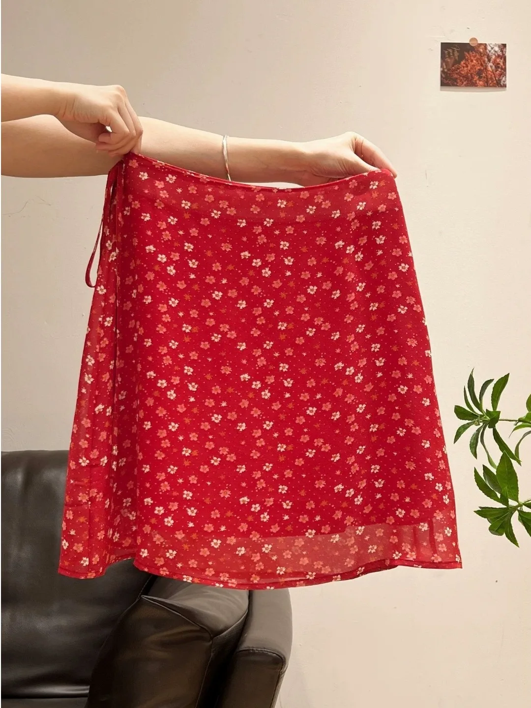 

Retro Red Floral Halter Neck Dress Women's Summer New High Waist Slim A-Line Short Skirt Commute Skirt Teen Girls