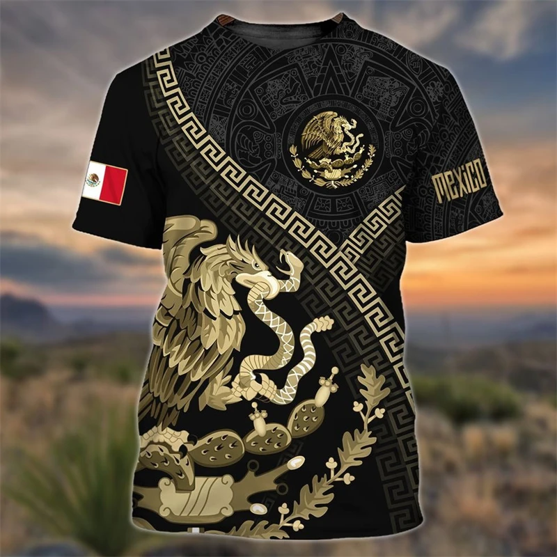 Mexico Flag Printed T Shirt Fashion Street National Emblem Pattern