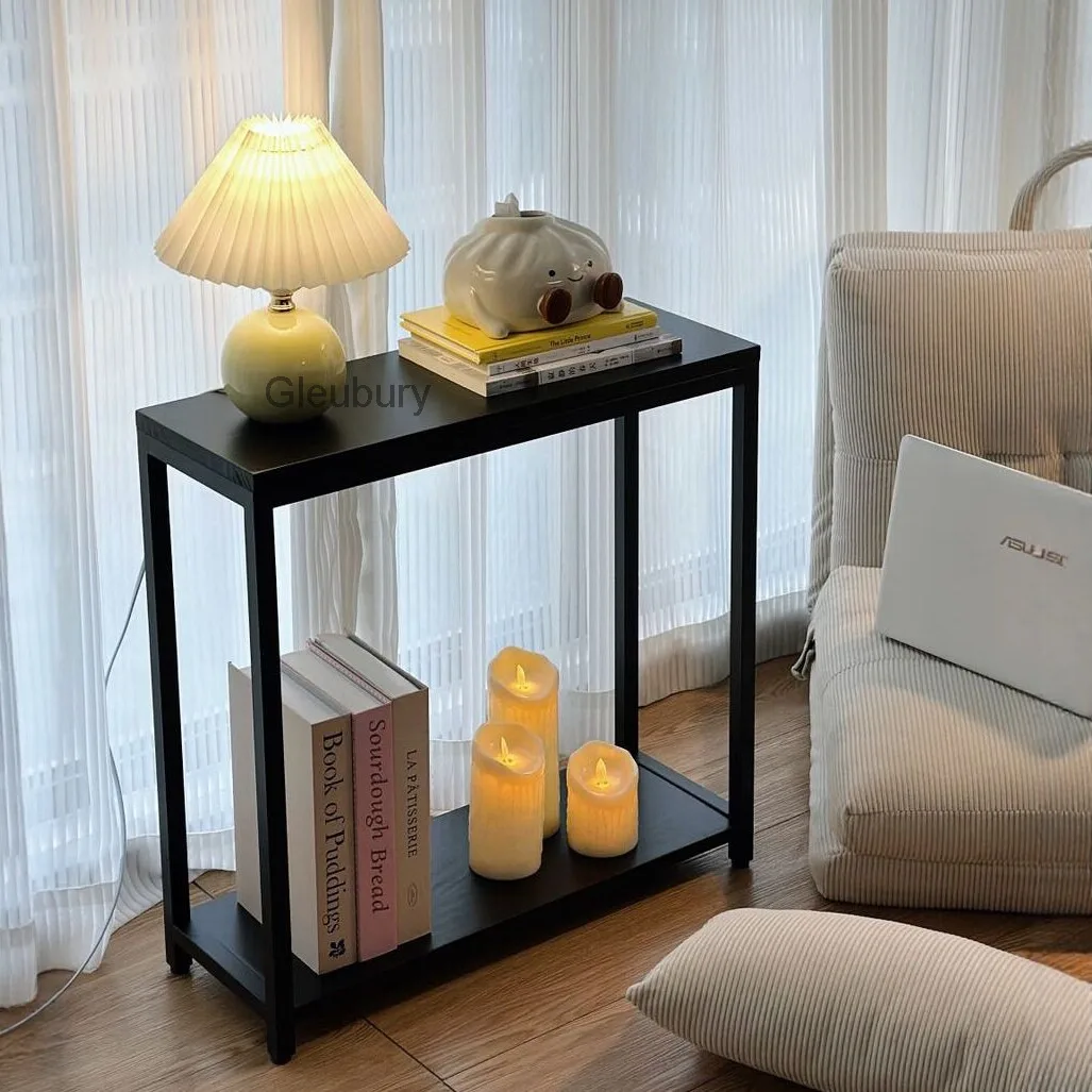 Ultra-narrow side table, sofa-side small coffee table, minimalist side cabinet, ultra-narrow bedside table, double-layer storage