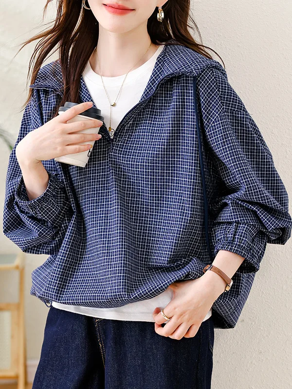 

Faionable клетчатая куртка с капюшоном, свободная женская одежда больших размеров, осень 2024, новинка Sle, повседневная, универсальная, большого размера, irt для женщин