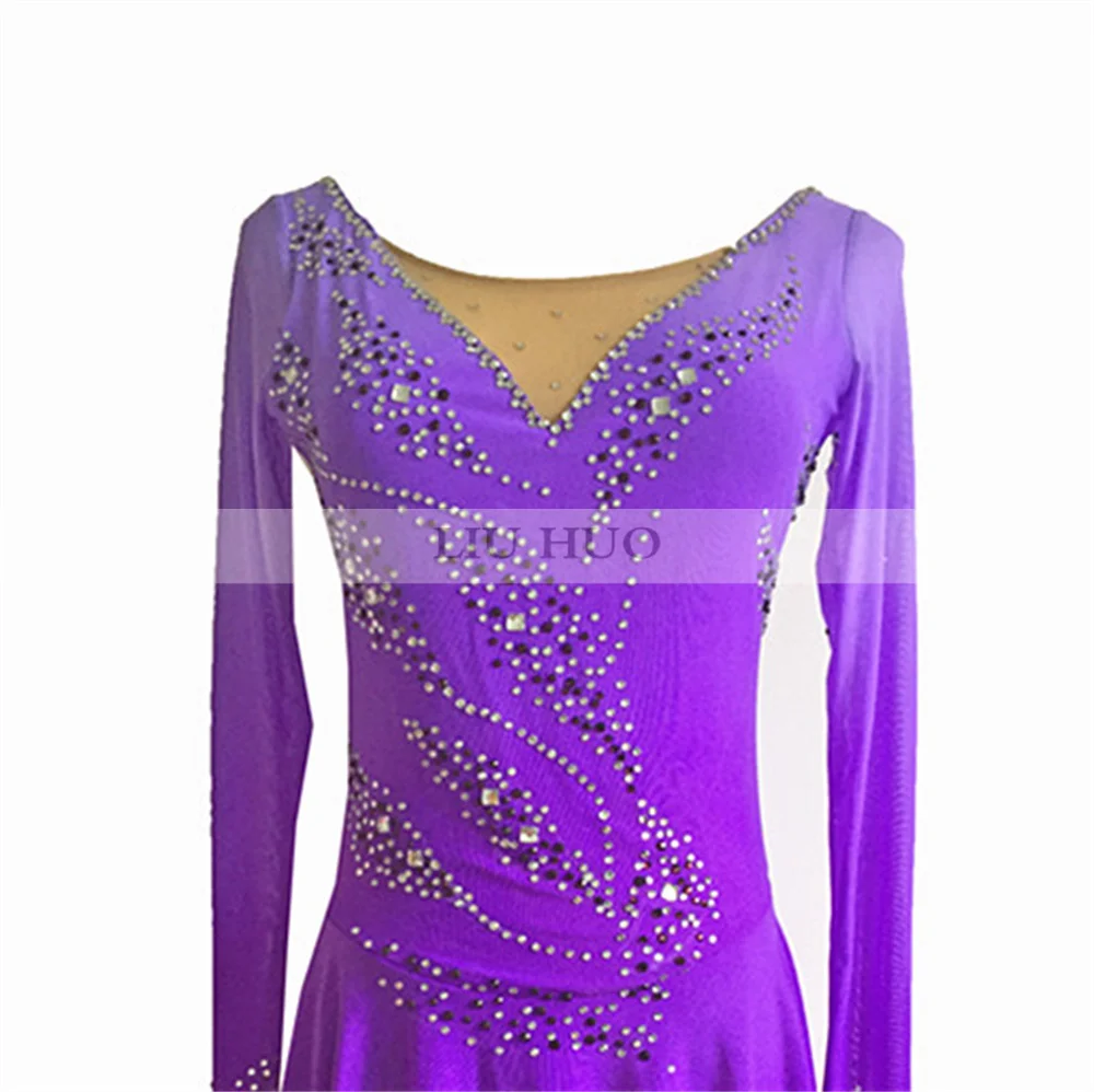 LIUHUO หญิงสาวผู้ใหญ่ ChildrenPerformance เครื่องแต่งกายบัลเล่ต์ยิมนาสติกการแข่งขัน Leotard สเก็ตน้ําแข็งชุดเต้นรําสีม่วง