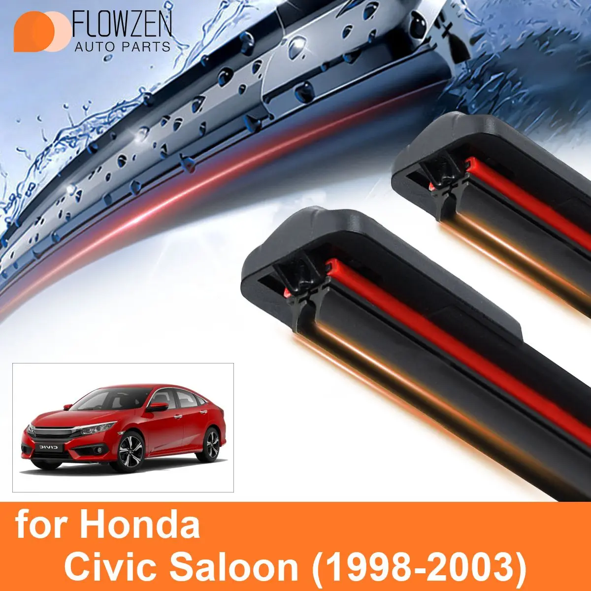 Car Windshield Wiper Blades for Honda Civic Saloon Double Rubber Frameless Bracketless WipersSoft Accessories2000 2001 2002 2003