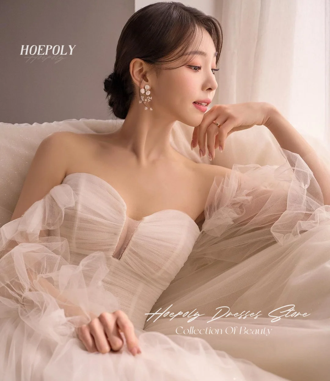 Hoepoly Ivory A Line Simple 웨딩드레스 Sweetheart Korea Wedding Dress Ruched Floor Length Corset Tulle Wedding shoot dress 셀프웨딩드레스